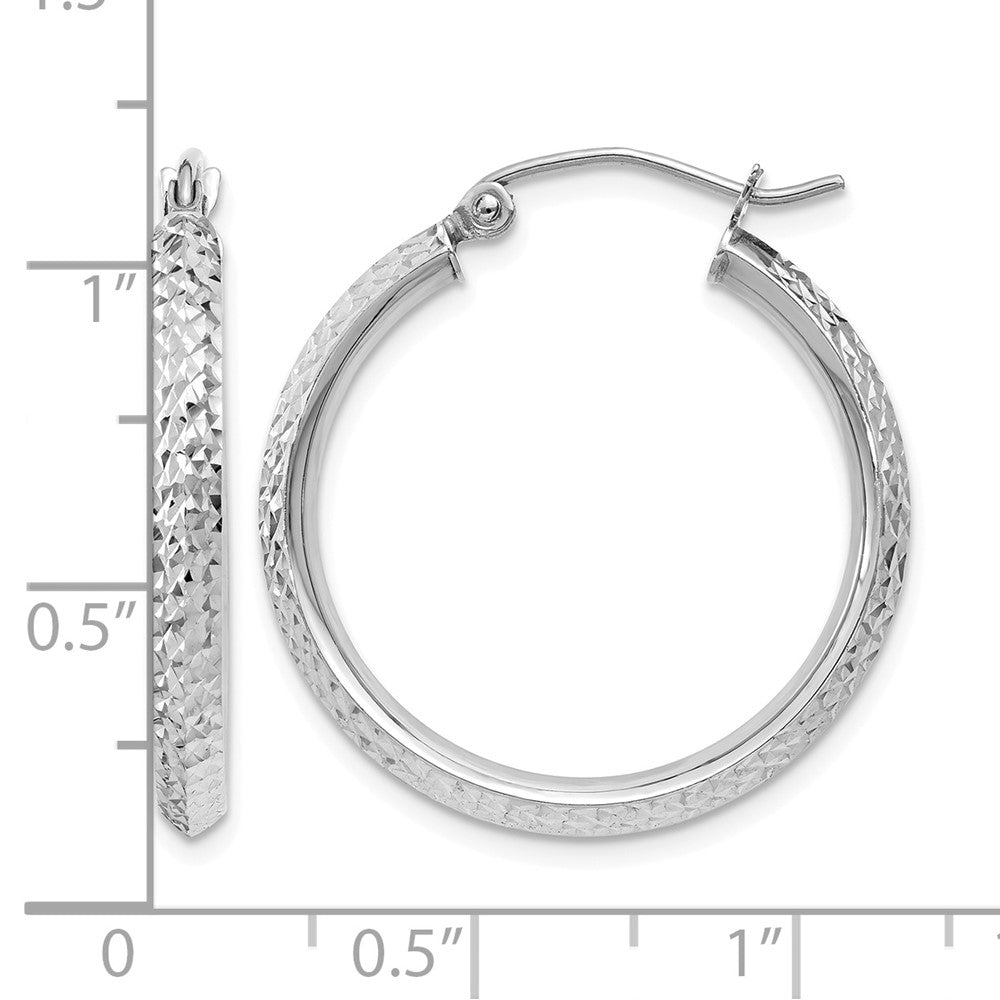 14K White Gold Knife Edge Diamond-cut 2.5x25mm Hoop Earrings