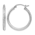 14K White Gold Knife Edge Diamond-cut 2.5x25mm Hoop Earrings