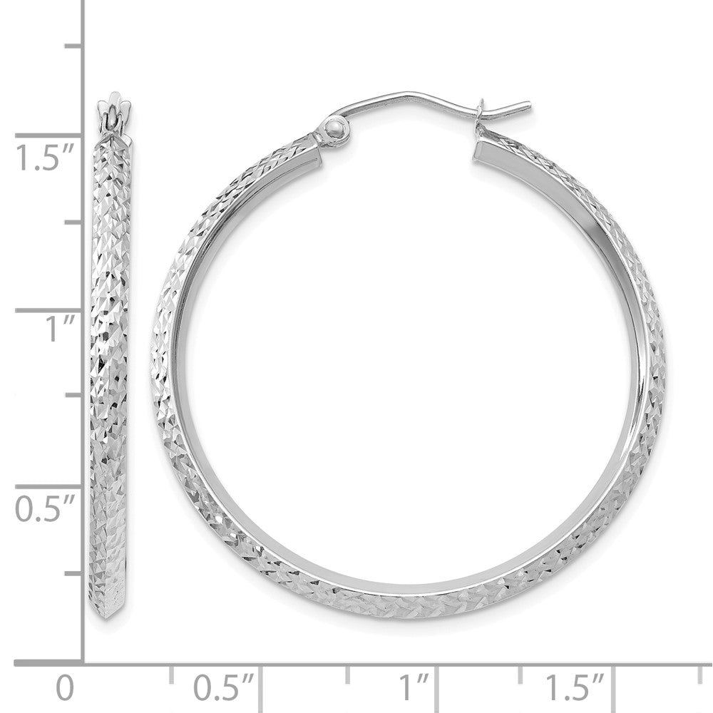 14K White Gold Knife Edge Diamond-cut 2.5x25mm Hoop Earrings