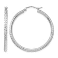 14K White Gold Knife Edge Diamond-cut 2.5x25mm Hoop Earrings