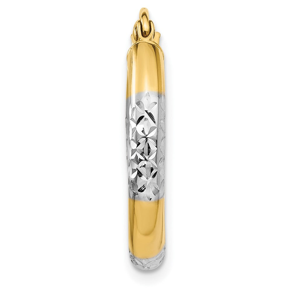 Single 14K & Rhodium Diamond-cut 3x20mm Hoop Earring