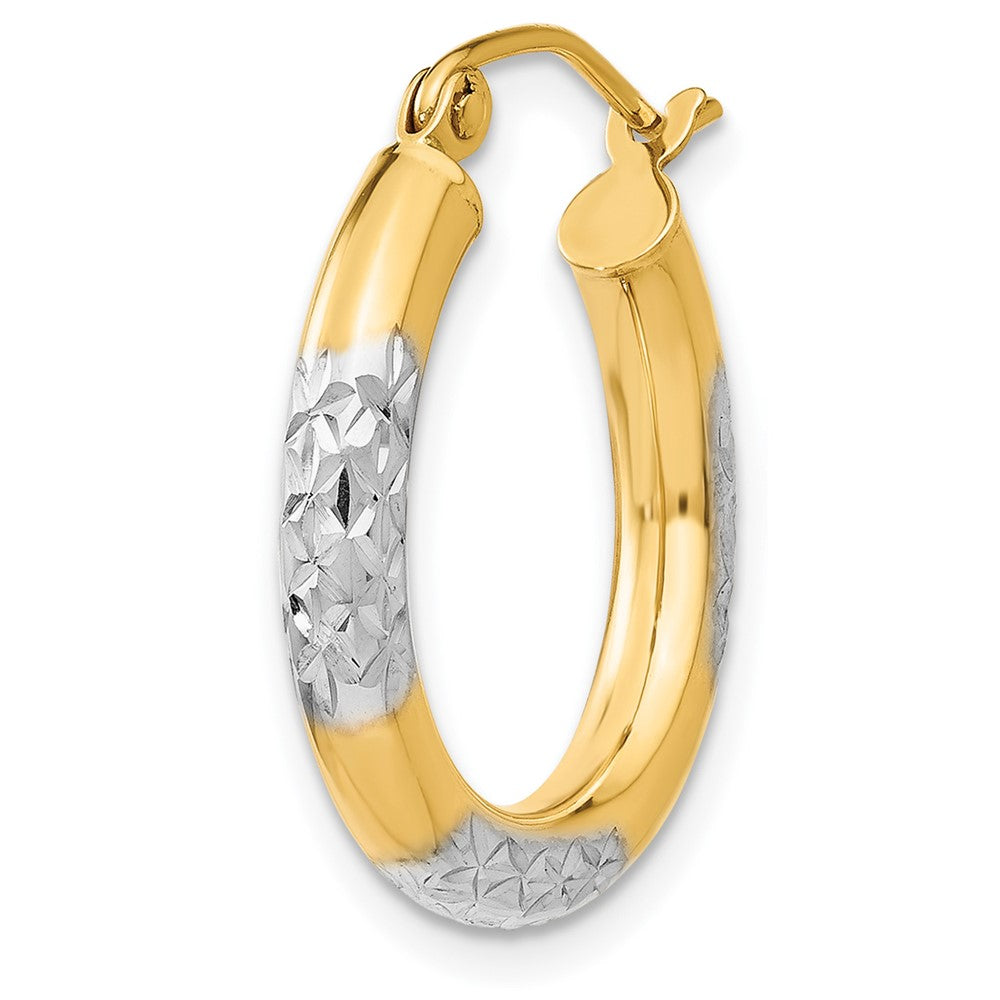 Single 14K & Rhodium Diamond-cut 3x20mm Hoop Earring
