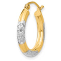 Single 14K & Rhodium Diamond-cut 3x20mm Hoop Earring