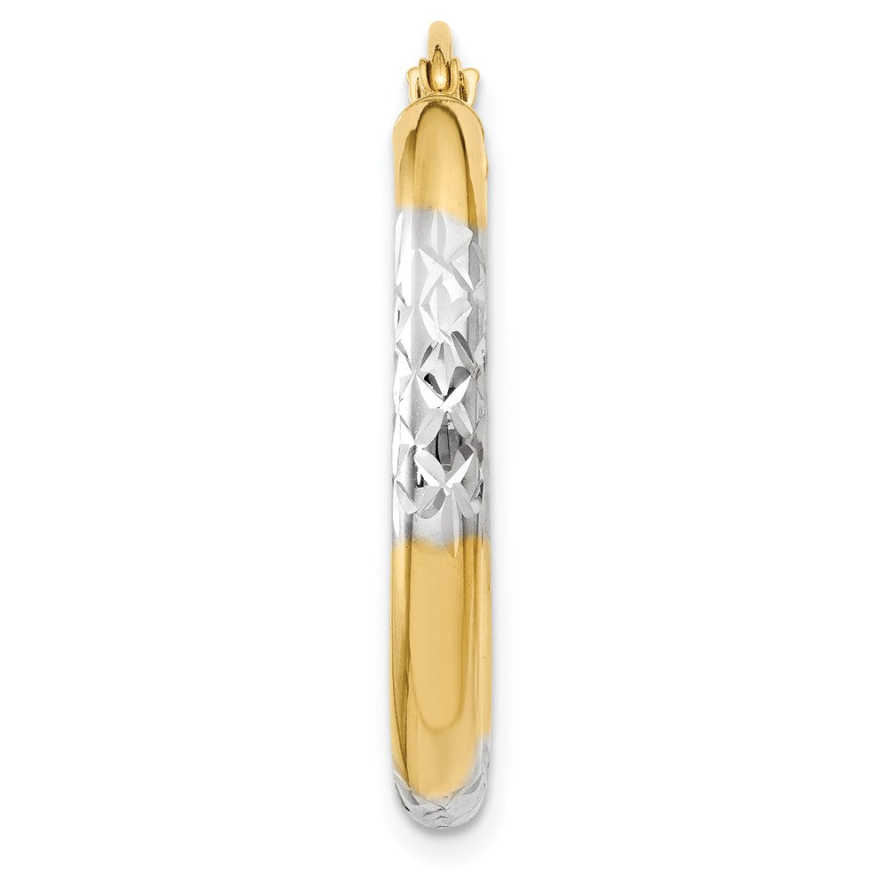 Single 14K and Rhodium Diamond-cut 3x25mm Hoop Earring