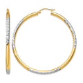 14K and Rhodium Diamond-cut 3x55mm Hoop Earrings