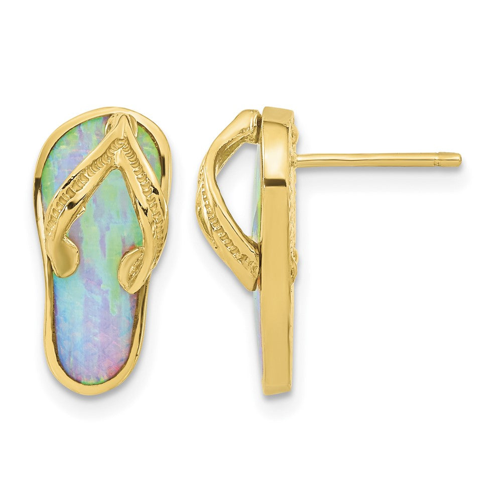 14k Polished w/Created White Opal Flip Flop Post Earrings