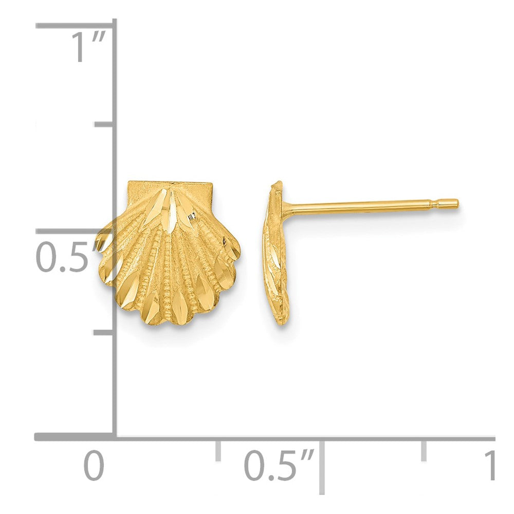 14k Satin Diamond-cut Seashell Post Earrings