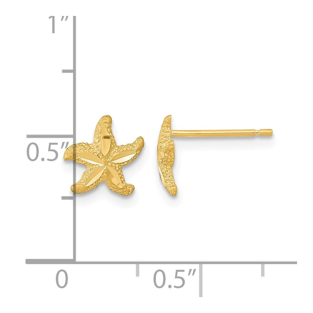14k Satin Diamond-cut Starfish Post Earrings