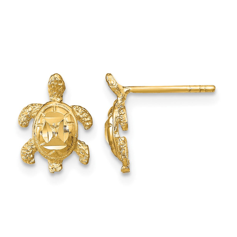 14k Polished Diamond-cut Sea Turtle Post Earrings