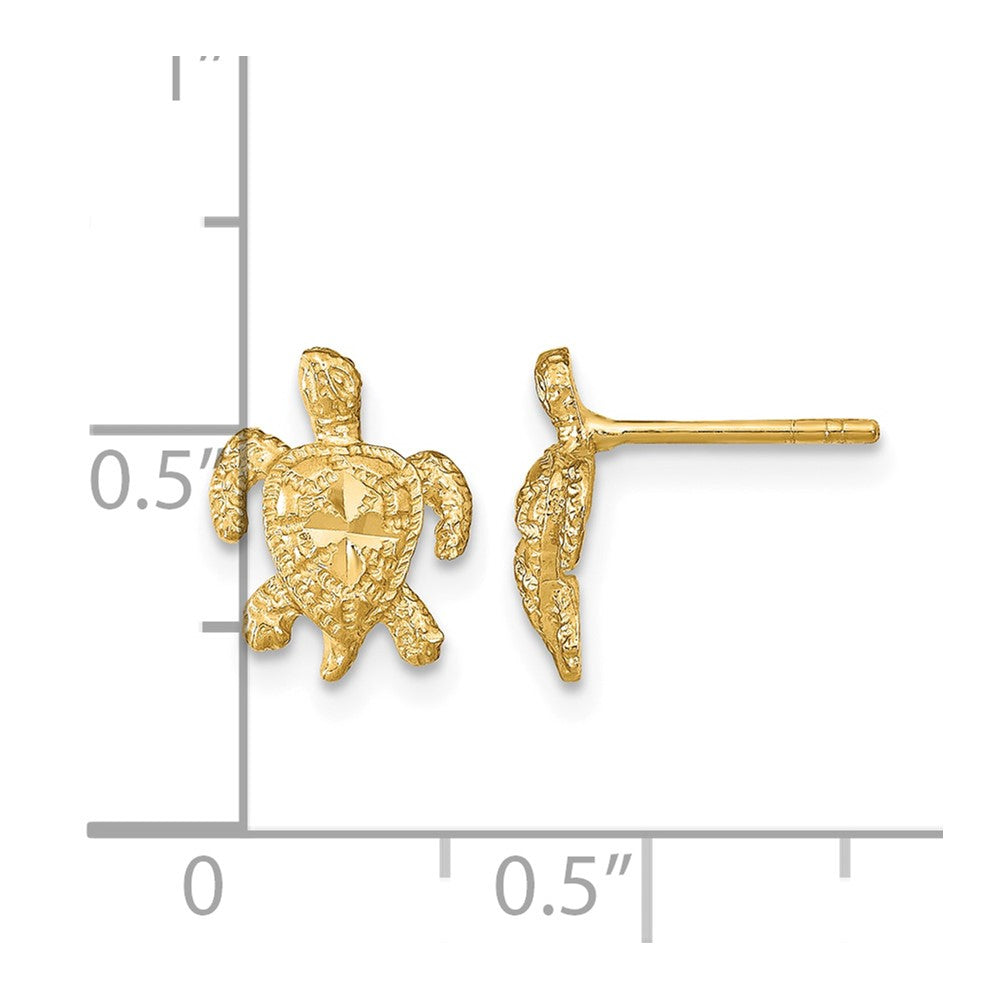 14k Polished Diamond-cut Sea Turtle Post Earrings