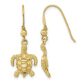 14k Polished & Textured Diamond-cut Turtle Shepherd Hook Earrings