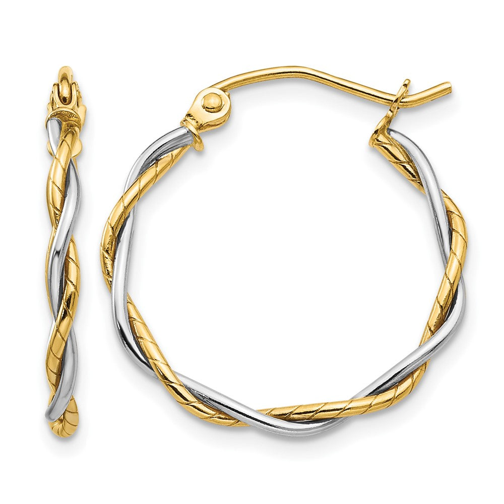14k Two-tone Polished1.8mm Twisted Hoop Earrings