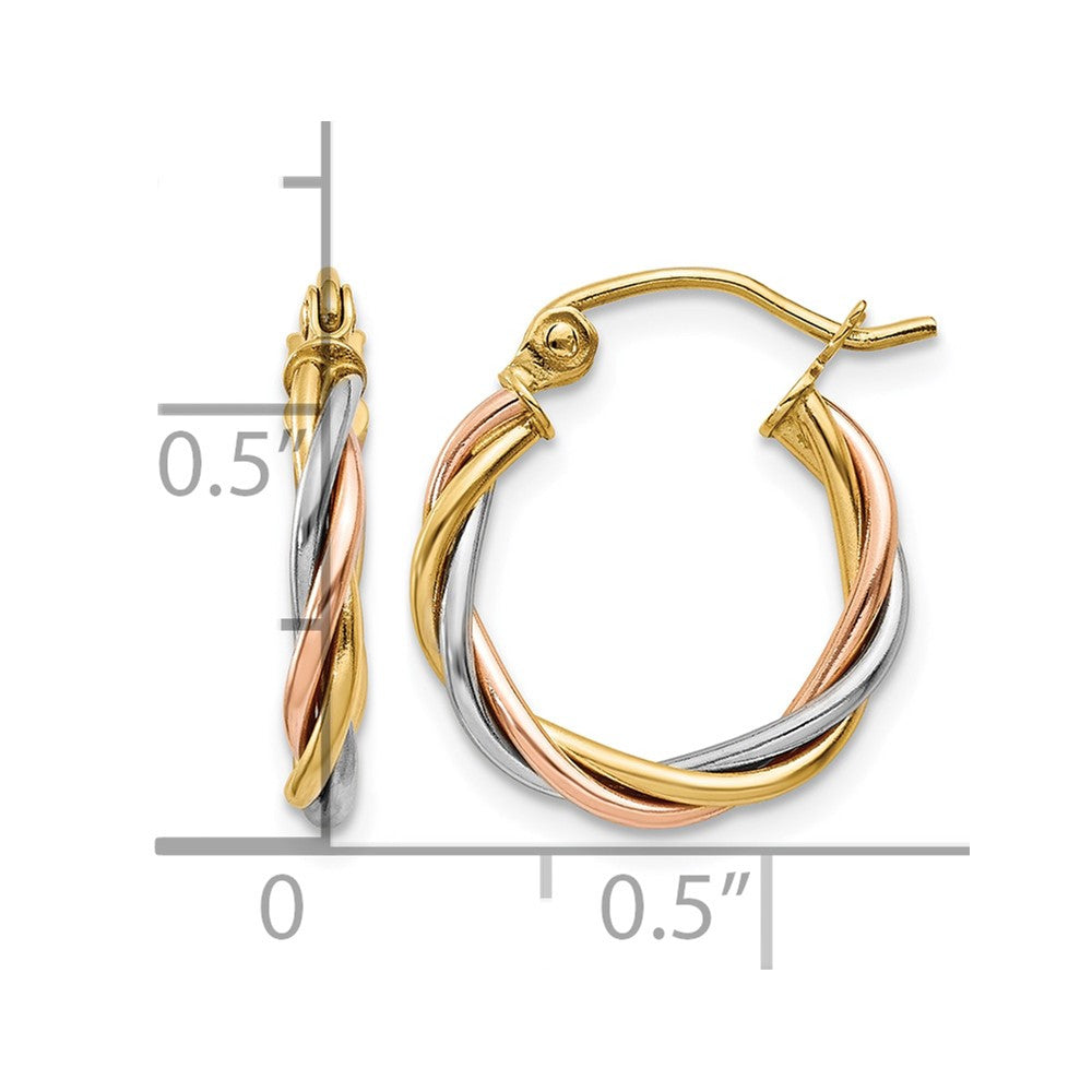 14k Tri-color Polished 2.5mm Twisted Hoop Earrings
