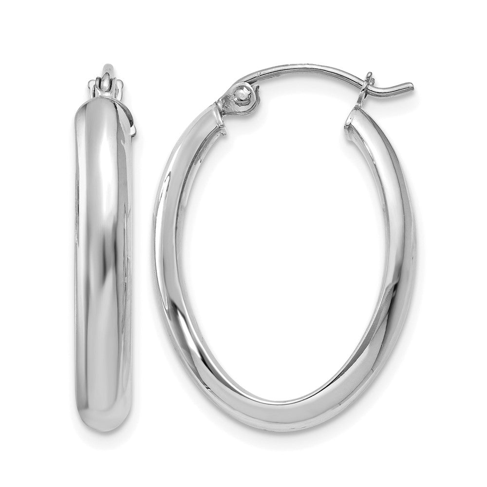 14k White Gold Polished 3.5mm Oval Hoop Earrings