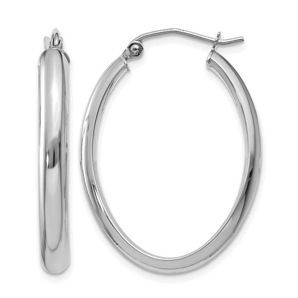 14k White Gold Polished 3.5mm Oval Hoop Earrings