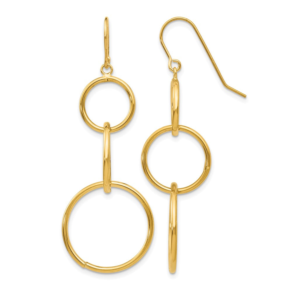 14k 3 Circle Dangle Wire Earrings