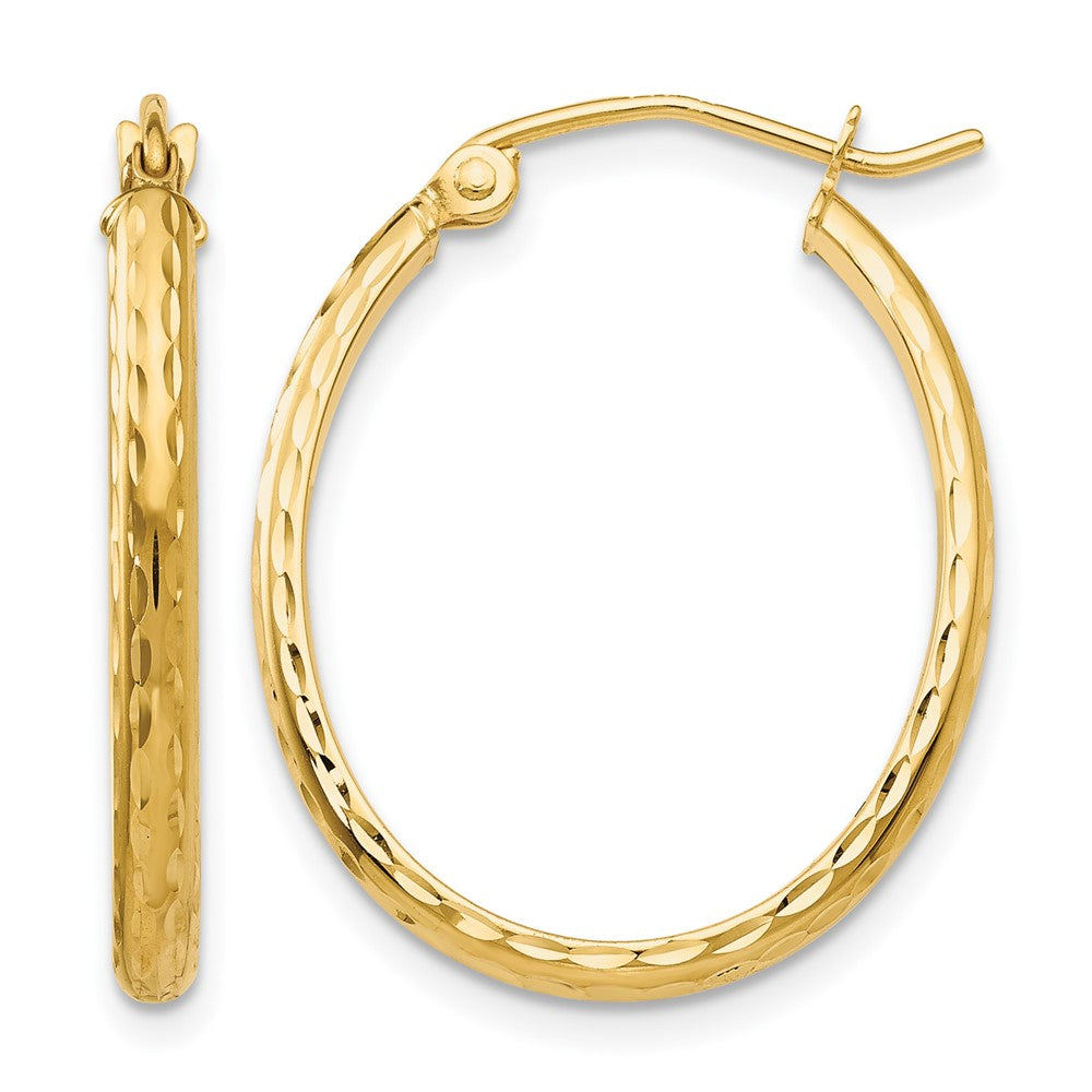 14k Lightweight Diamond-cut Oval Hoop Earrings