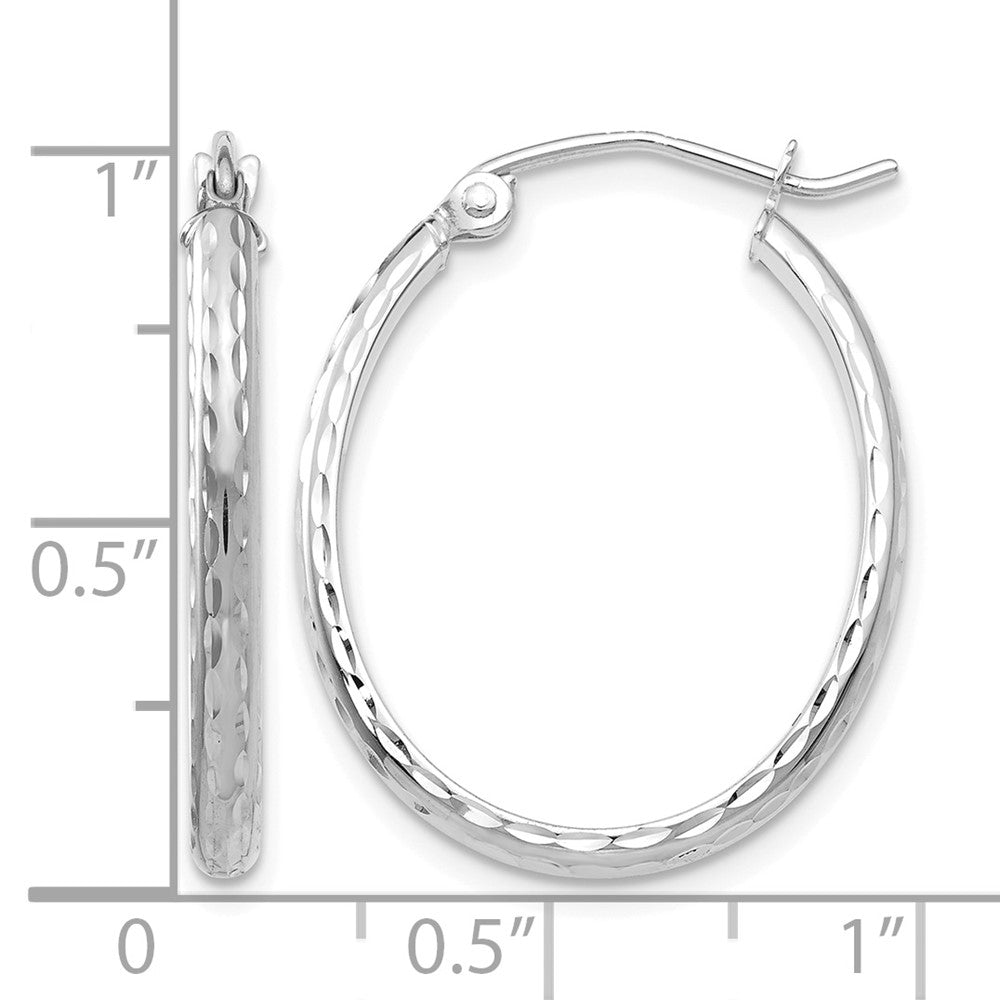 14k White Gold Lightweight Diamond-cut Oval Hoop Earrings