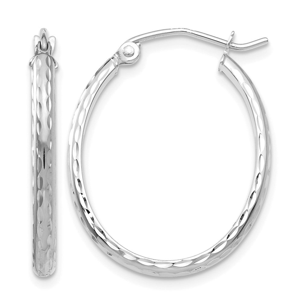 14k White Gold Lightweight Diamond-cut Oval Hoop Earrings