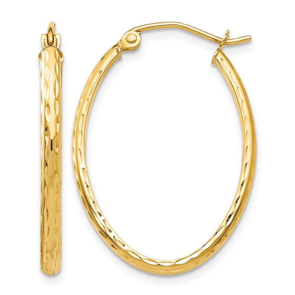 14k Lightweight Diamond-cut Oval Hoop Earrings