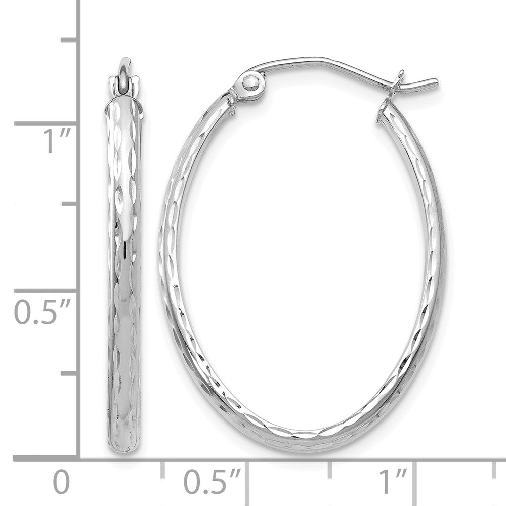 14k White Gold Lightweight Diamond-cut Oval Hoop Earrings