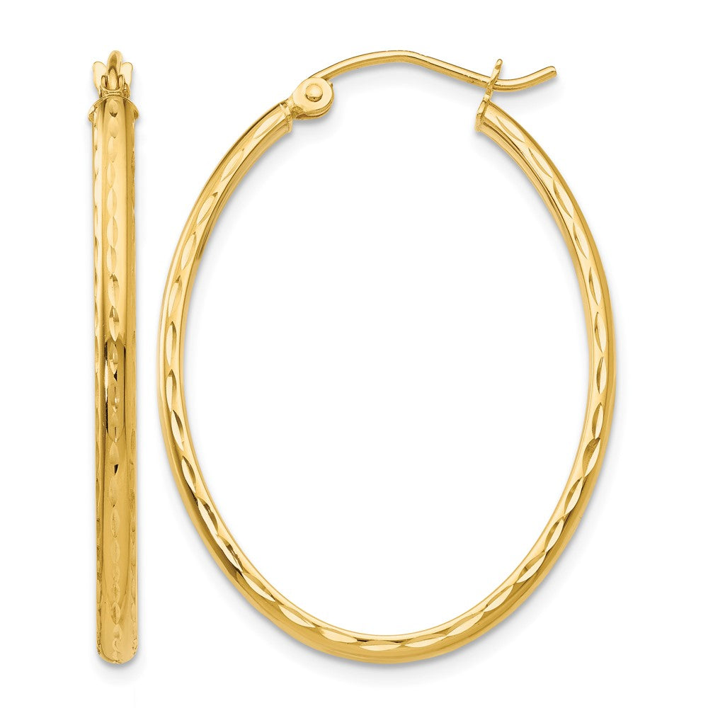 14k Lightweight Diamond-cut Oval Hoop Earrings