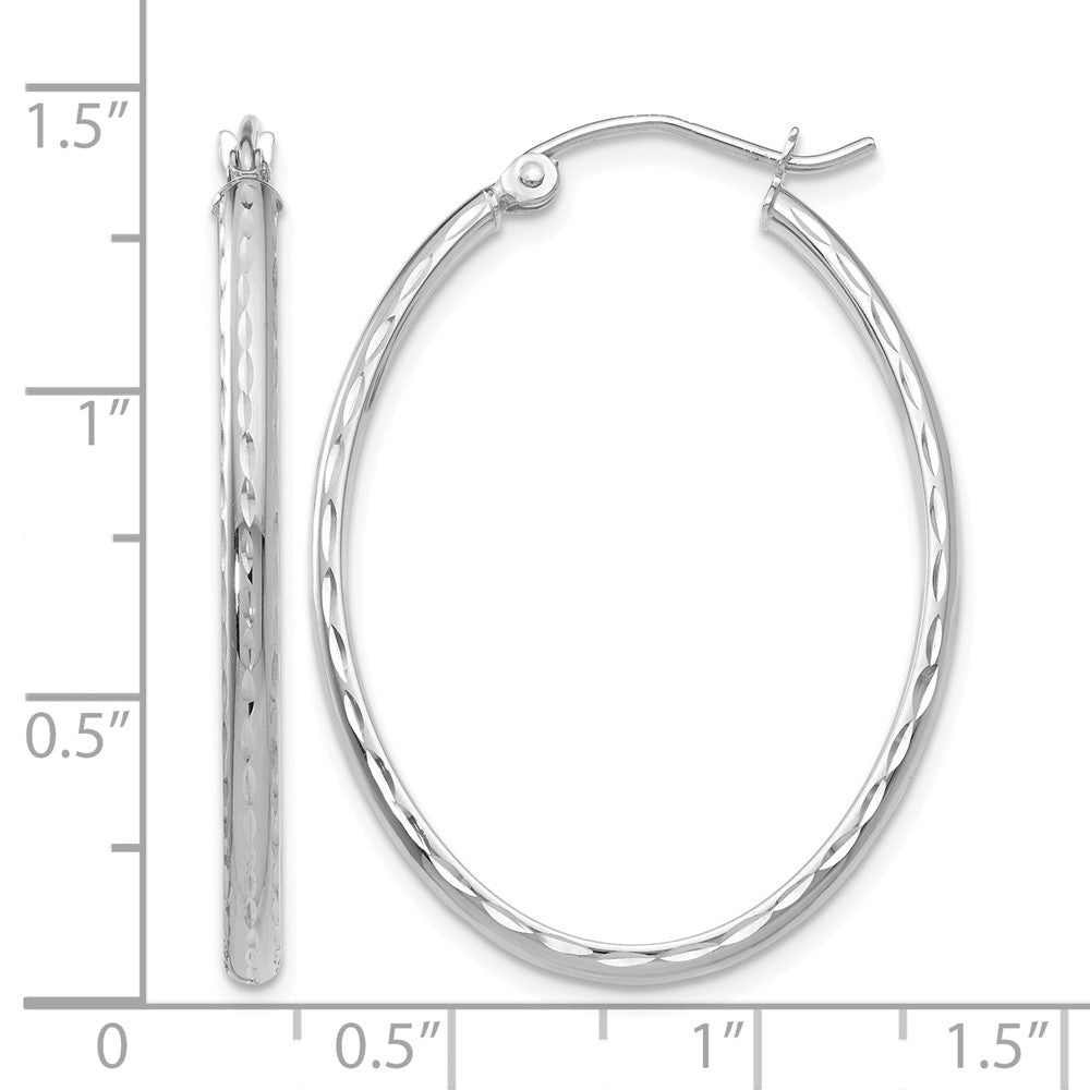14k White Gold Lightweight Diamond-cut Oval Hoop Earrings