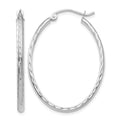 14k White Gold Lightweight Diamond-cut Oval Hoop Earrings