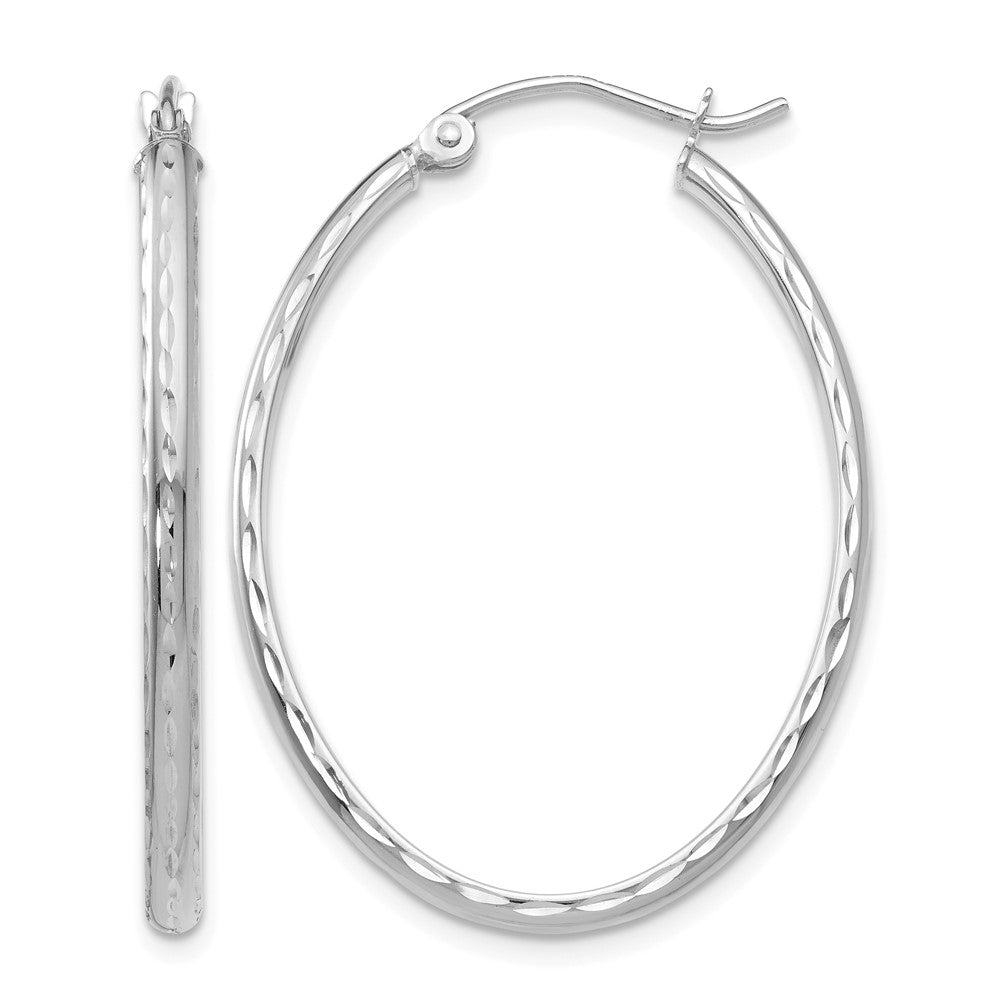 14k White Gold Lightweight Diamond-cut Oval Hoop Earrings