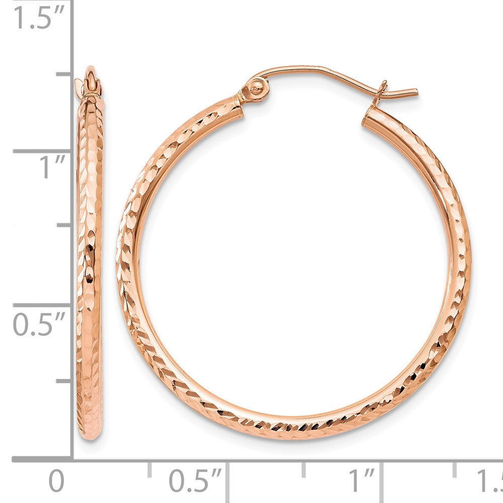 14k Rose Gold Diamond-cut Polished Hoop Earrings