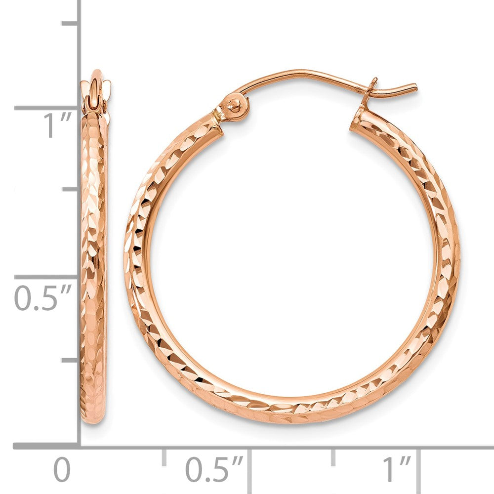 14k Rose Gold Diamond-cut Polished Hoop Earrings