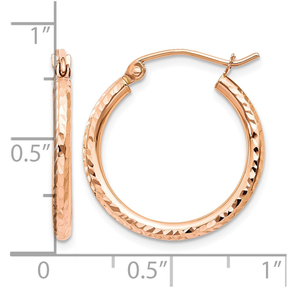 14k Rose Gold Diamond-cut Polished Hoop Earrings