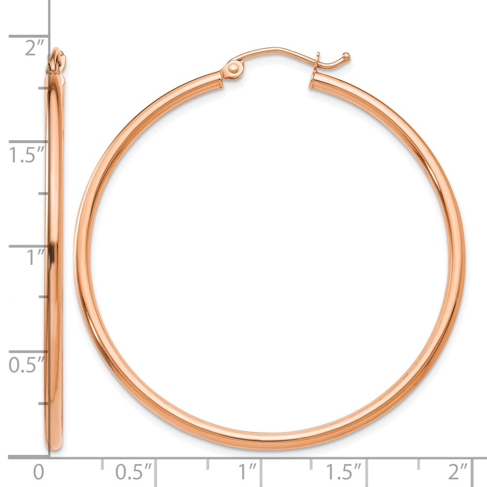 14k Rose Gold Polished 2mm Lightweight Tube Hoop Earrings