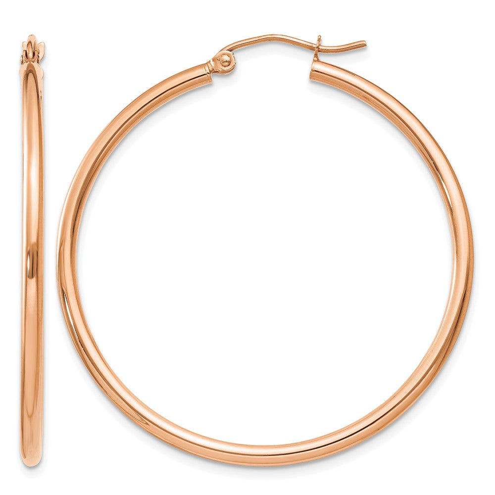 14k Rose Gold Polished 2mm Lightweight Tube Hoop Earrings