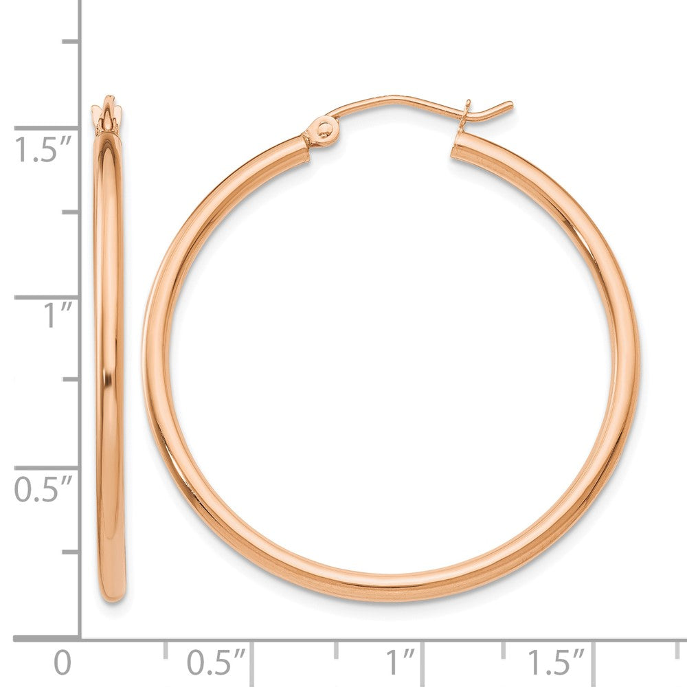 14k Rose Gold Polished 2mm Lightweight Tube Hoop Earrings