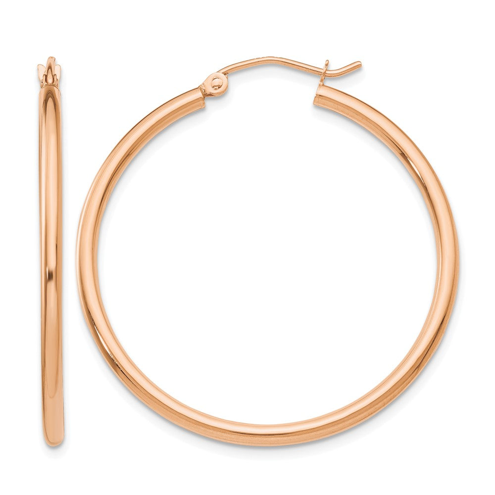 14k Rose Gold Polished 2mm Lightweight Tube Hoop Earrings