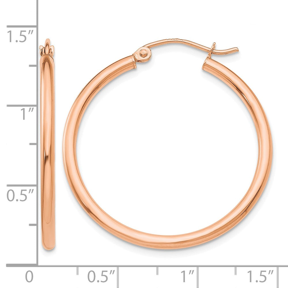 14k Rose Gold Polished 2mm Lightweight Tube Hoop Earrings