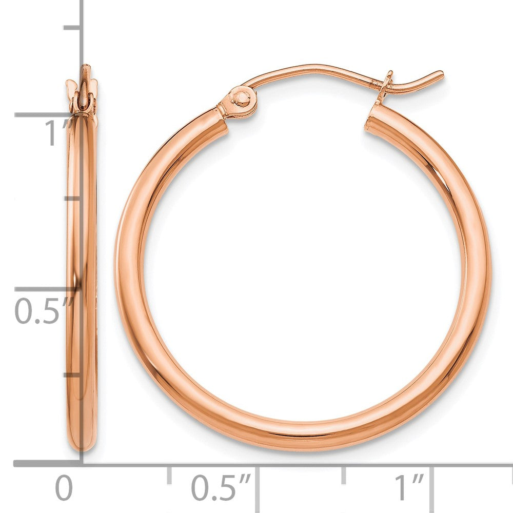 14k Rose Gold Polished 2mm Lightweight Tube Hoop Earrings