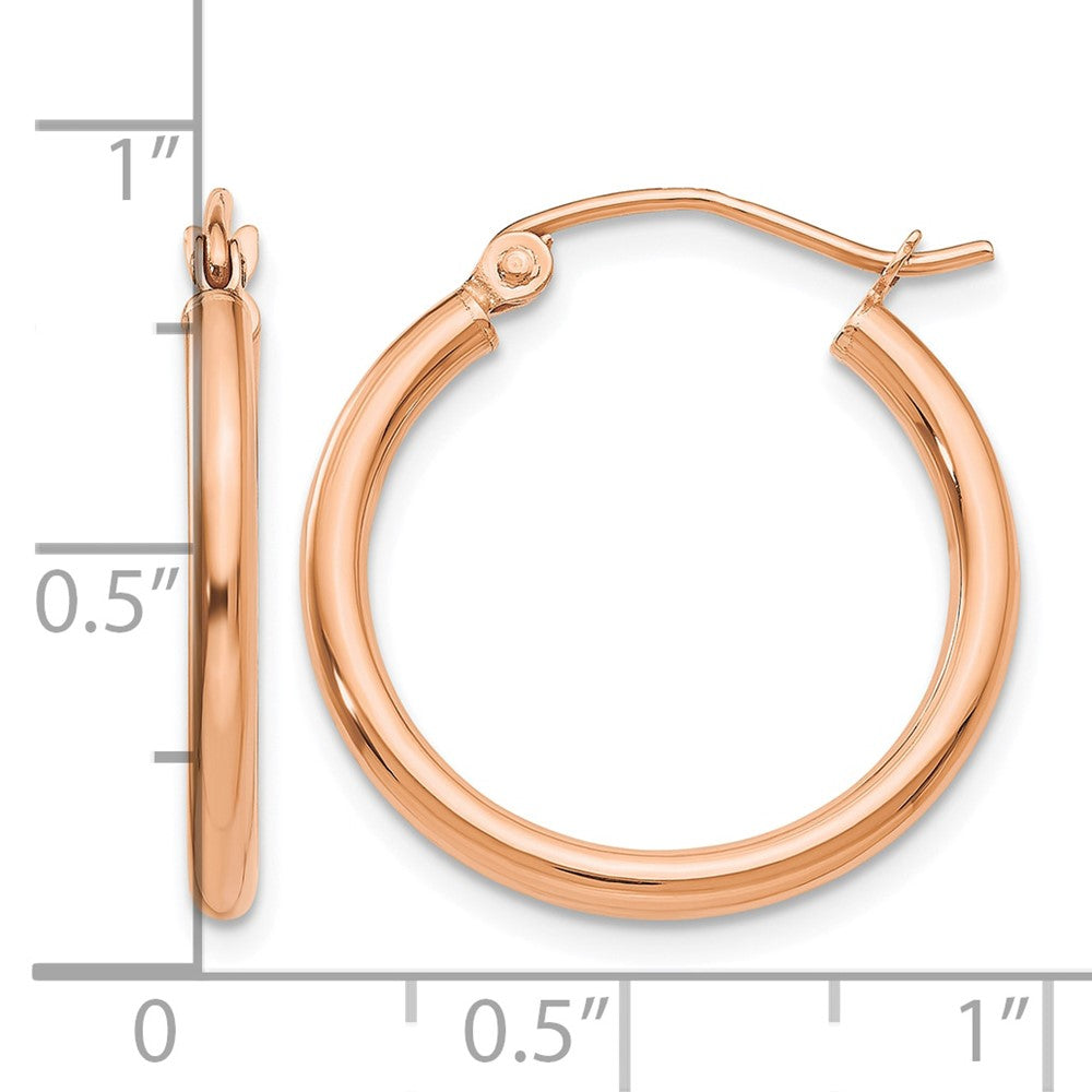 14k Rose Gold Polished 2mm Lightweight Tube Hoop Earrings