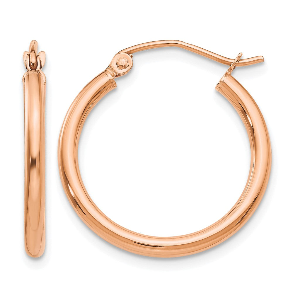 14k Rose Gold Polished 2mm Lightweight Tube Hoop Earrings