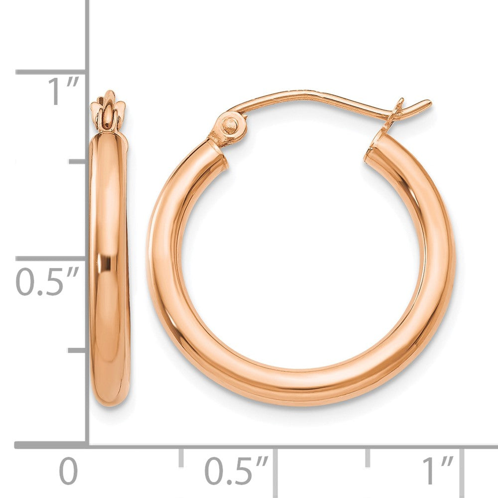 14k Rose Gold Polished 2.5mm Lightweight Tube Hoop Earrings