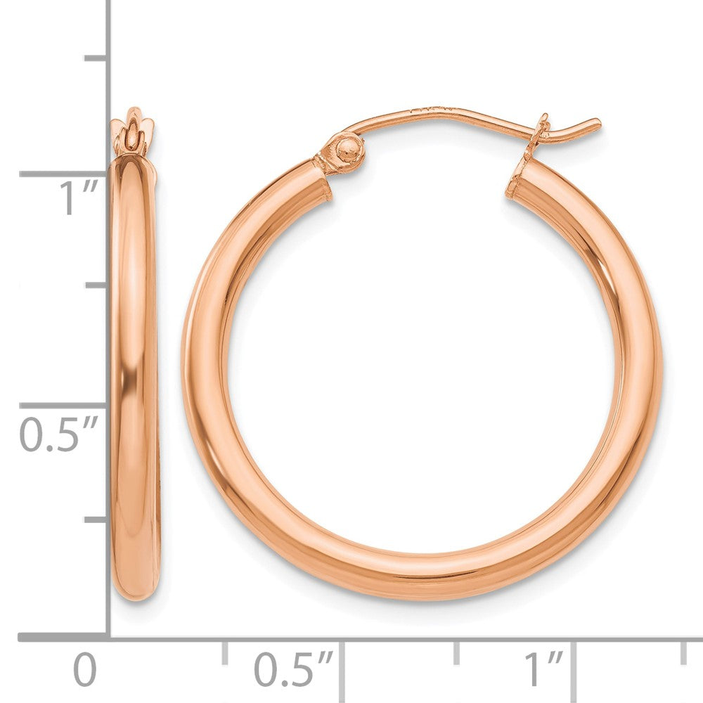 14k Rose Gold Polished 2.5mm Lightweight Tube Hoop Earrings