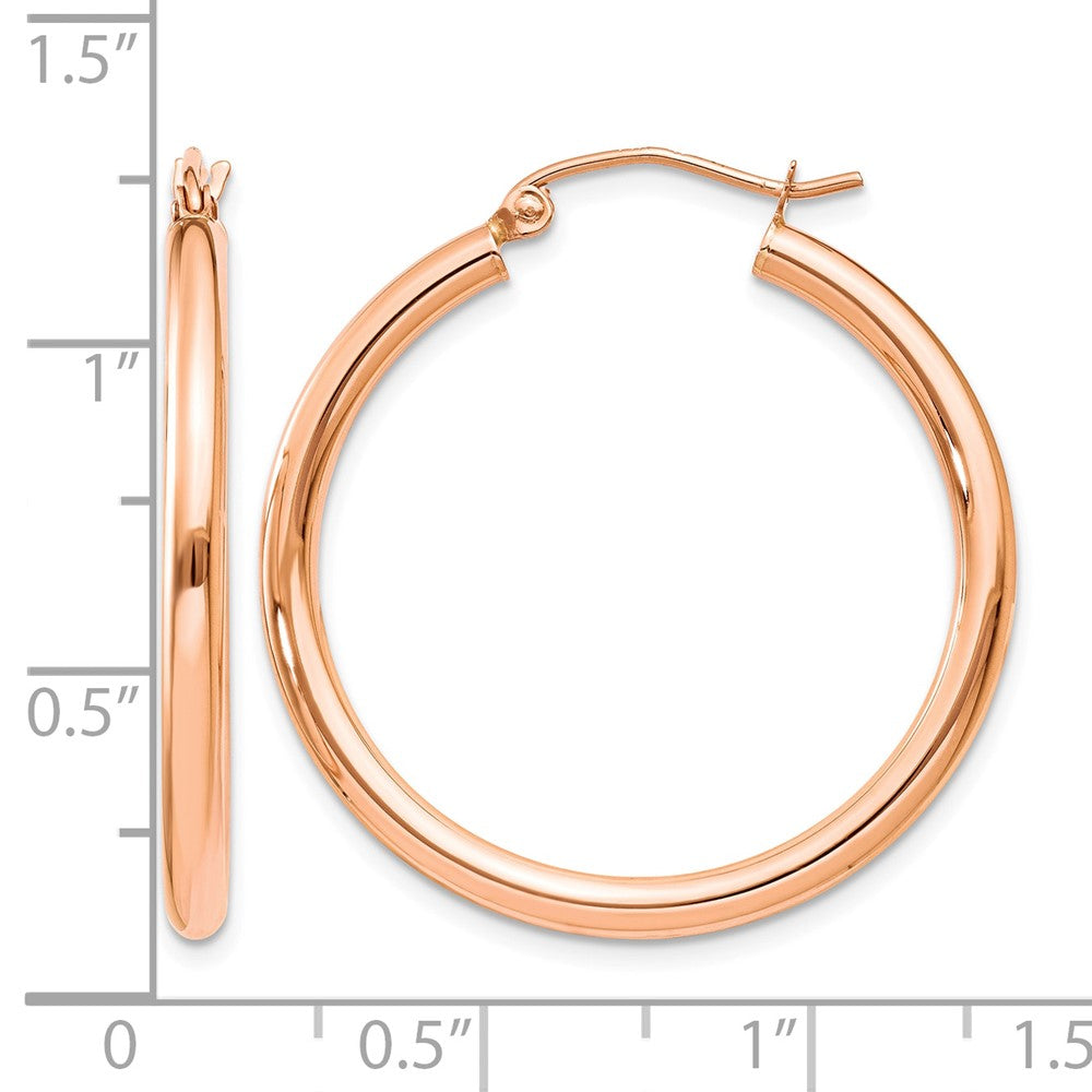 14k Rose Gold Polished 2.5mm Lightweight Tube Hoop Earrings