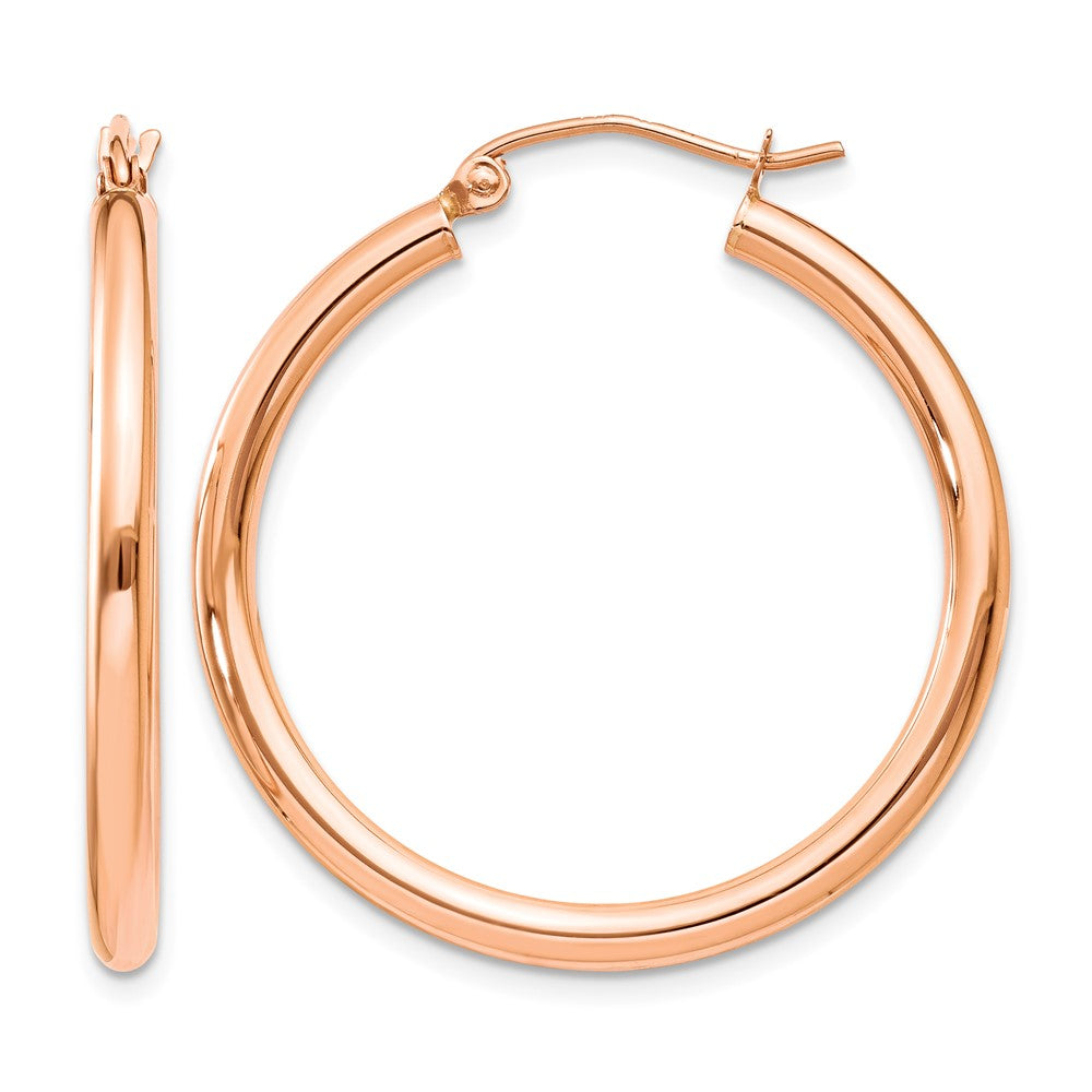 14k Rose Gold Polished 2.5mm Lightweight Tube Hoop Earrings