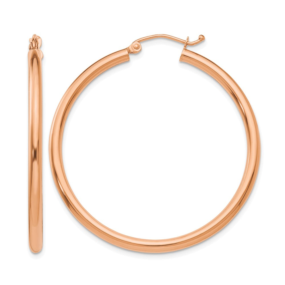 14k Rose Gold Polished 2.5mm Lightweight Tube Hoop Earrings