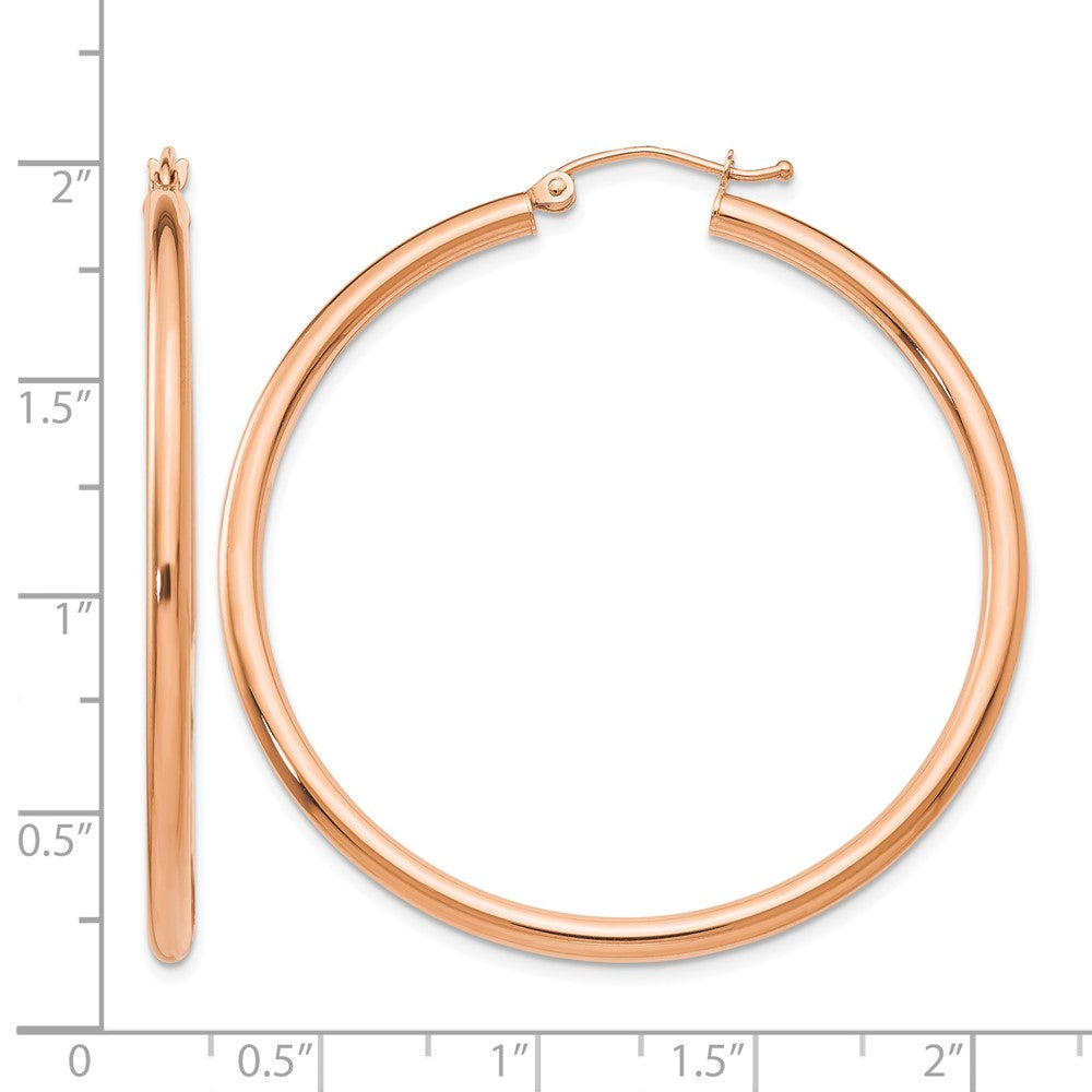 14k Rose Gold Polished 2.5mm Lightweight Tube Hoop Earrings