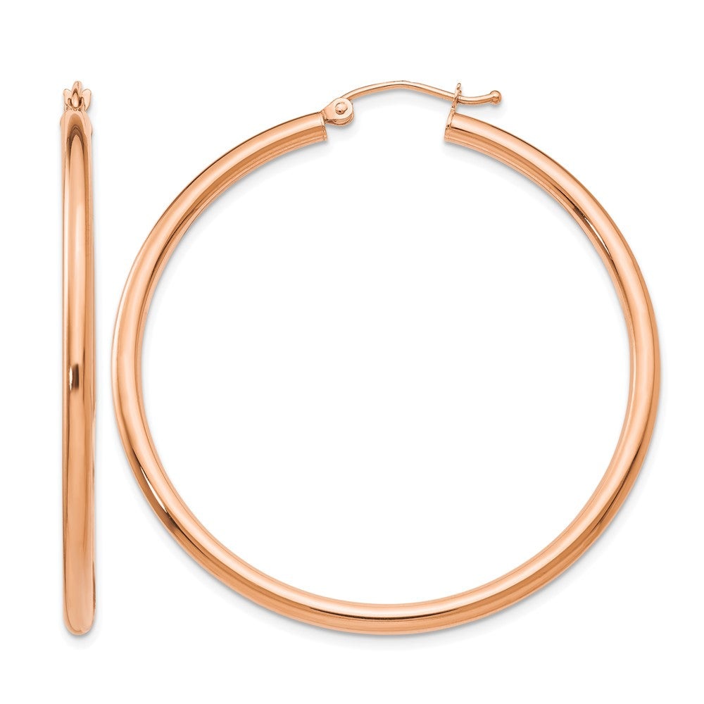 14k Rose Gold Polished 2.5mm Lightweight Tube Hoop Earrings