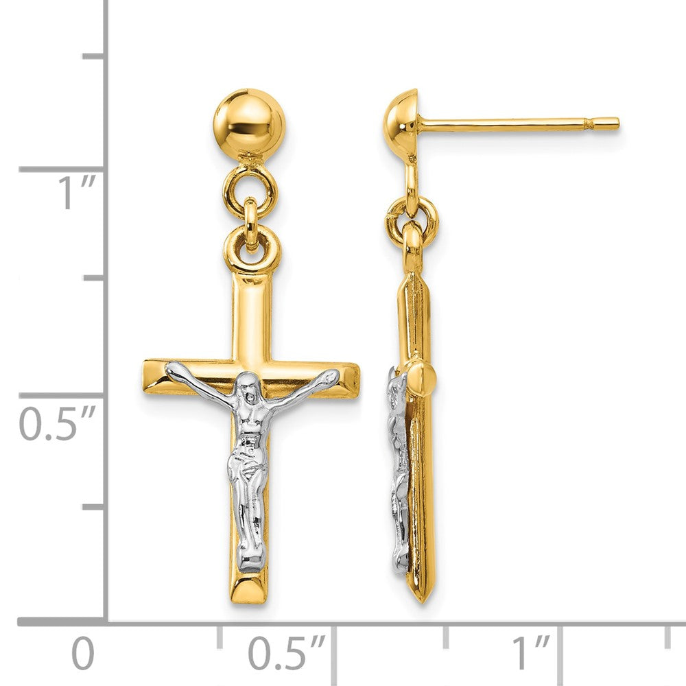 14k Two-tone Hollow Crucifix Earrings