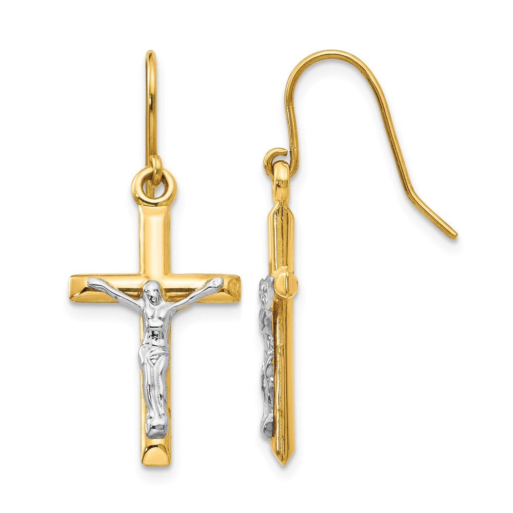 14k Two-tone Polished Crucifix Earrings