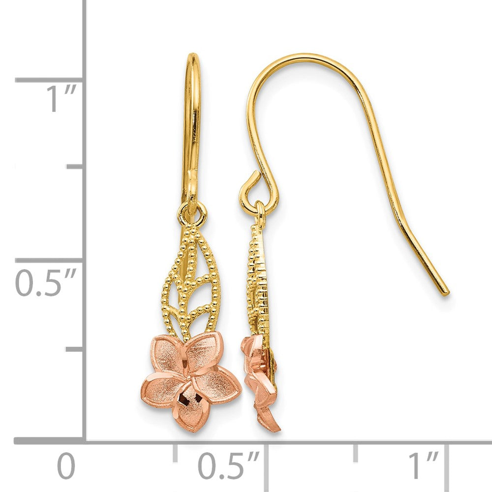 14K Two-tone Fancy Plumeria Dangle Earrings